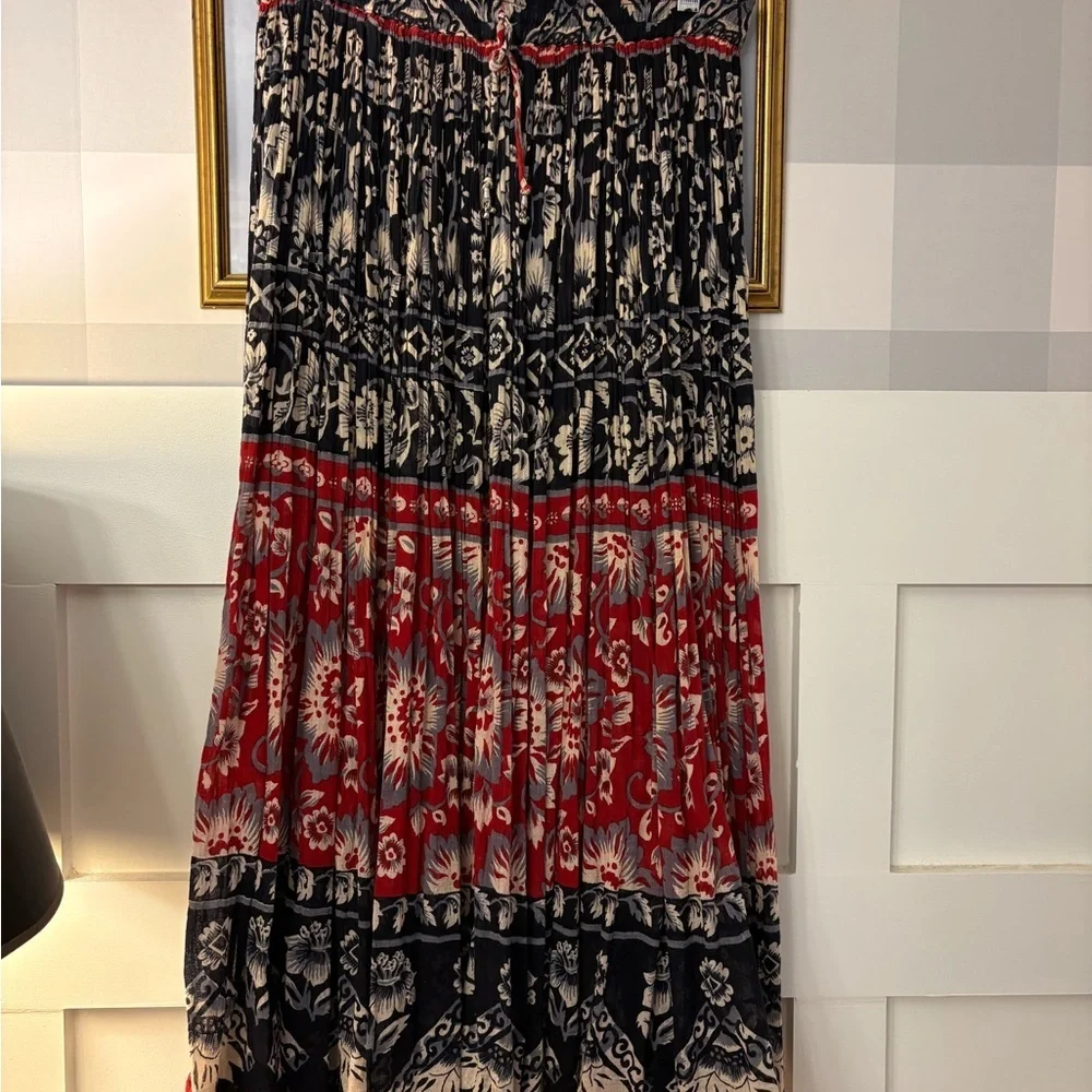 Bohemian Floral Red and Black Maxi Skirt One Size - Picture 2 of 8